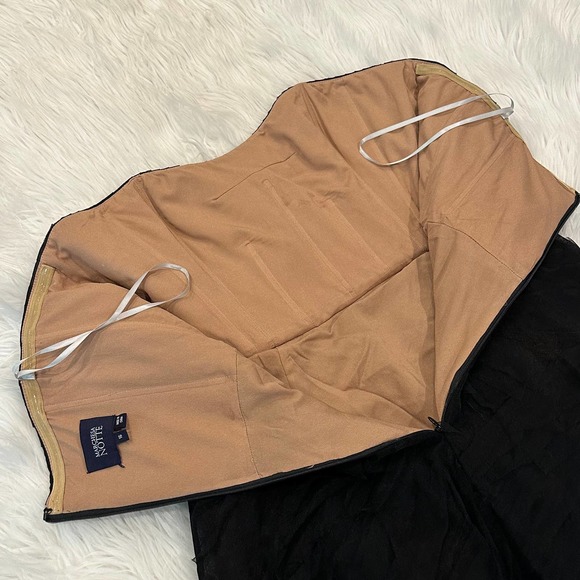 Marchesa Notte Strapless Textured Tulle Gown Corset Formal Black Tie Dress Black - Picture 5 of 16